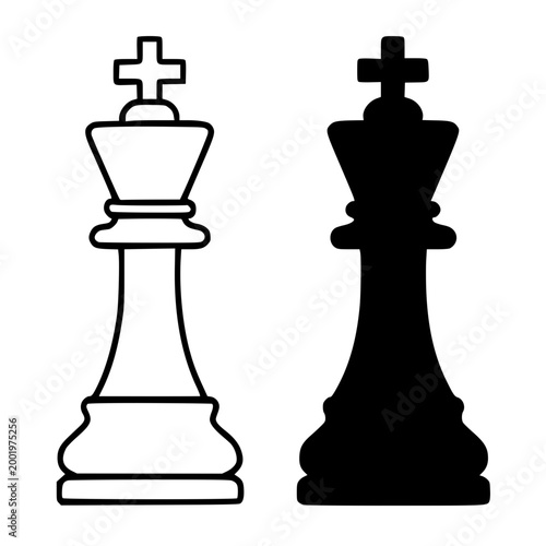 King (chess) illustration, outline and silhouette icon