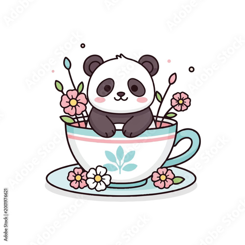 Quadro em tela Cute Cartoon Panda in Teacup.