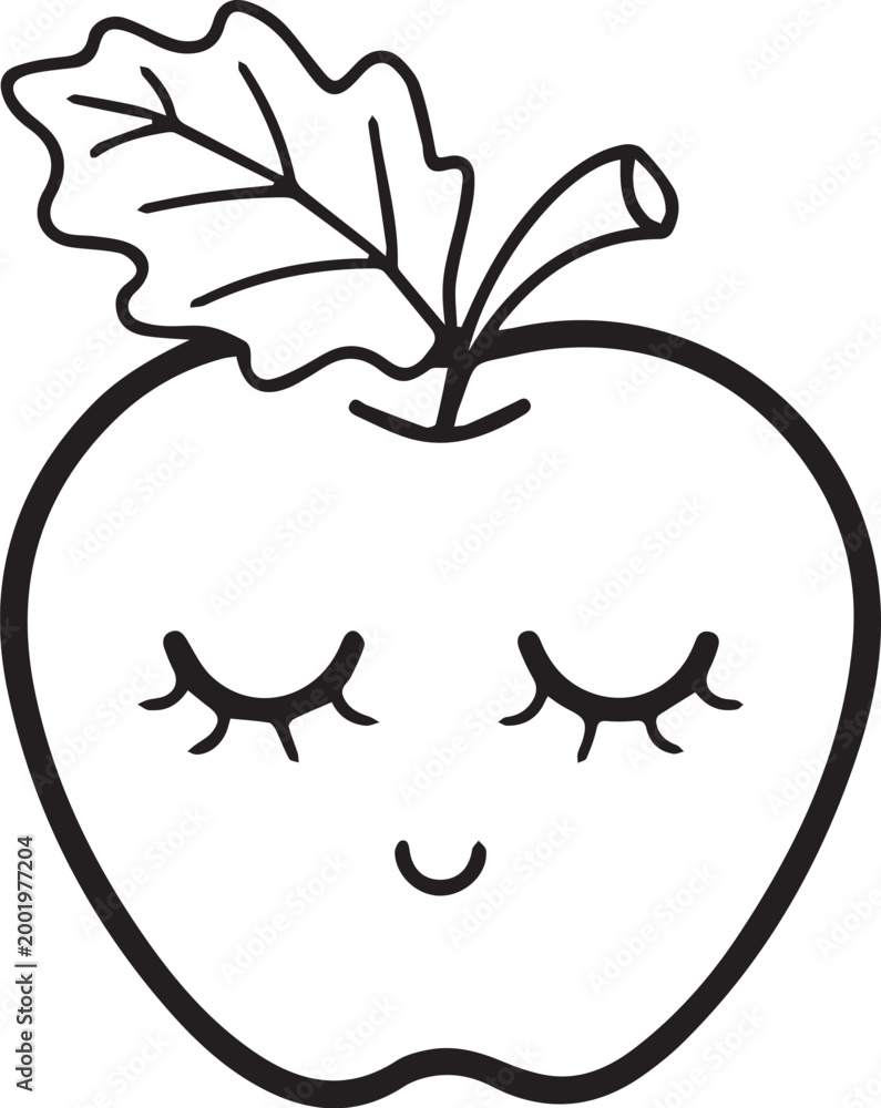 Obraz premium Simple Cute Apple Character Illustration, Adorable Kawaii Fruit Design, Minimal Cartoon Apple Icon for Healthy Food Theme, Kids Friendly Graphic