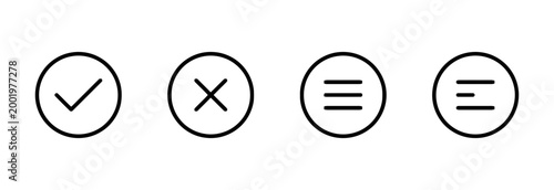Set of Minimalist UI Icons Checkmark Close Menu and List