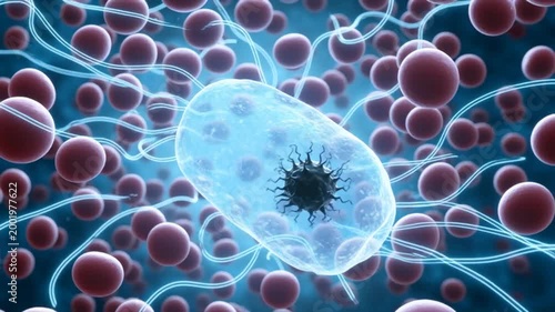 Microscopic cell with virus and connections