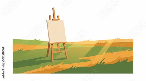 Empty easel standing in a sunny outdoor meadow