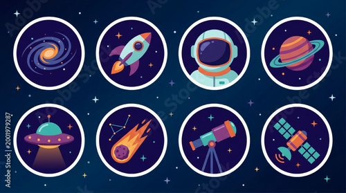 Set of flat vector space icons
