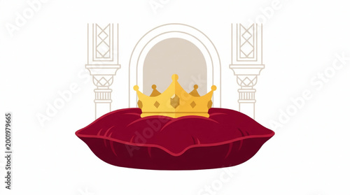 Golden Crown on Red Velvet Cushion