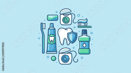 Dental care hygiene icons set
