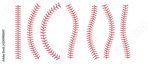 Softball laces set. Baseball ball stripes. Straight and curvy softball stitches. Vector illustration