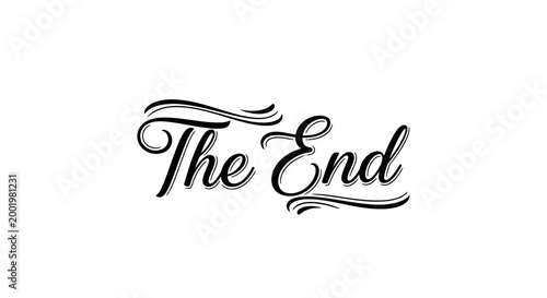 Photos Elegant Calligraphic The End Text in Script Font on Isolated White Background,