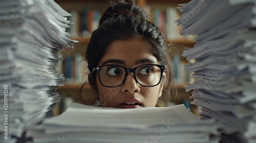 Overwhelmed Student with Papers.