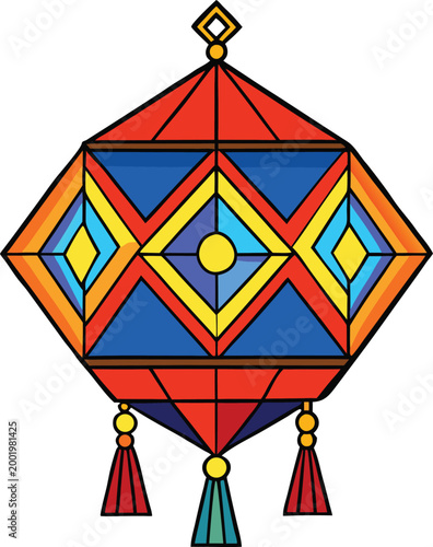Colorful geometric lantern with tassels decoration 
