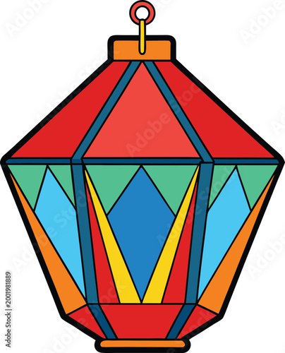 Colorful geometric lantern with hanging loop vector