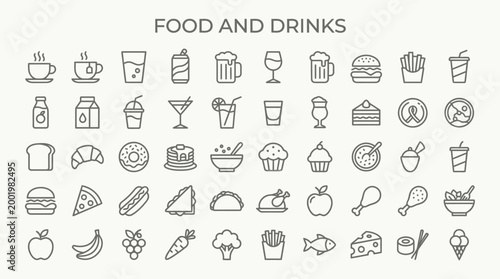 A food delivery icon featuring various food and drink items is shown on a simple background for use in digital applications.