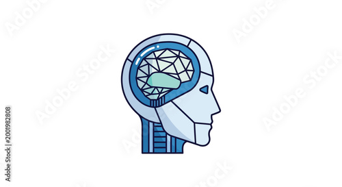 human head with futuristic brain design on white background