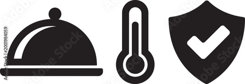 Food safety catering icons set for restaurant quality control health inspection and delivery service