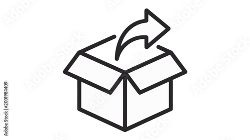 Open cardboard box with arrow