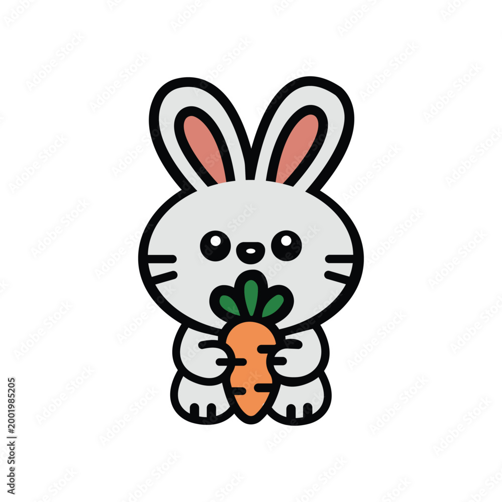 Fototapeta premium Adorable Kawaii Bunny Rabbit Holding Carrot Vector Illustration