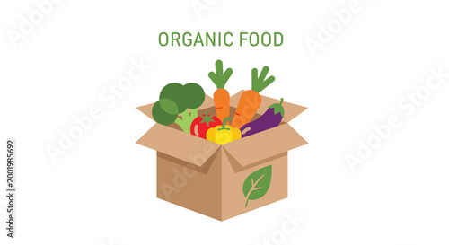 Fresh organic food in cardboard box.
