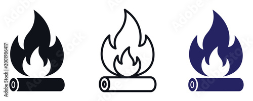 Set of campfire icons in different styles