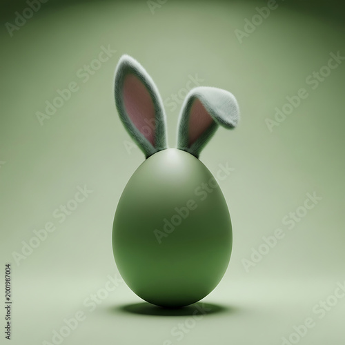 Easter Egg with Rabbit Ears on Green Background