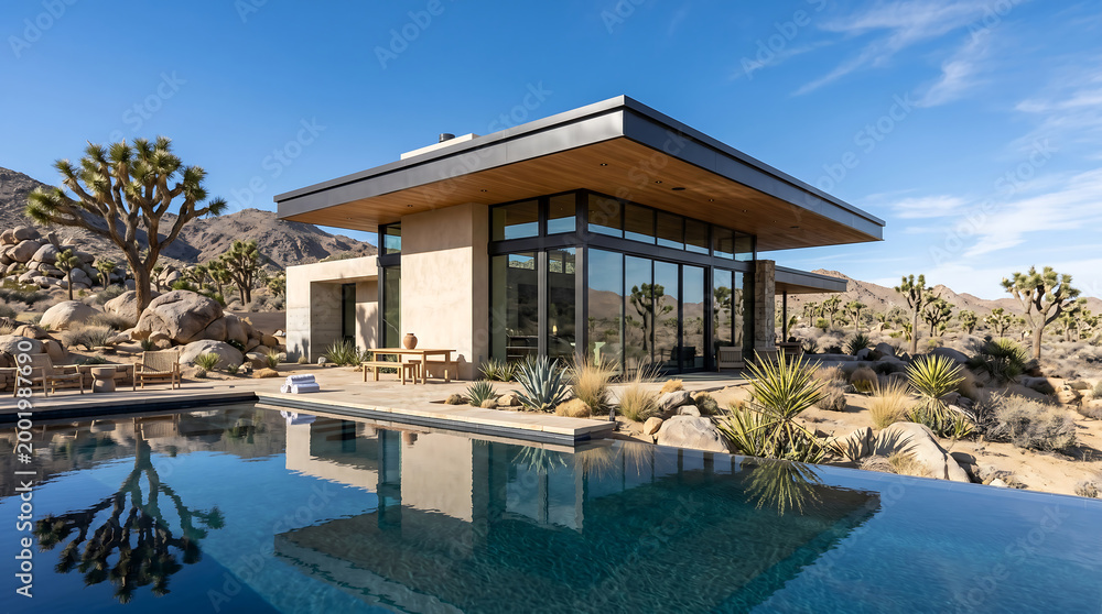 Fototapeta premium High Desert Oasis Villa Architecture Infinity Pool 3D