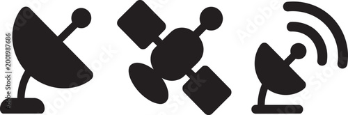 Satellite and communication dish vector icons set for network and signal transmission themes