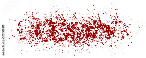 Wide horizontal red blood spray and splatter texture. Gritty mist and splash pattern ideal for cinematic horror backgrounds, crime scene visuals, or edgy artistic brush stroke effects.