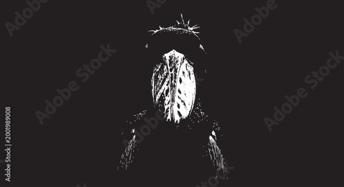 Schilderij op canvas Monochrome illustration of hooded figure, mysterious person, dark fantasy, gothi
