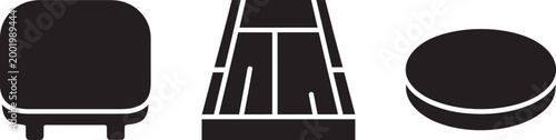 Photography Transportation and sport icons set featuring a train a track and a hockey puck g