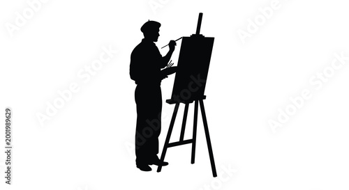 artist painting at easel silhouette high quality professional