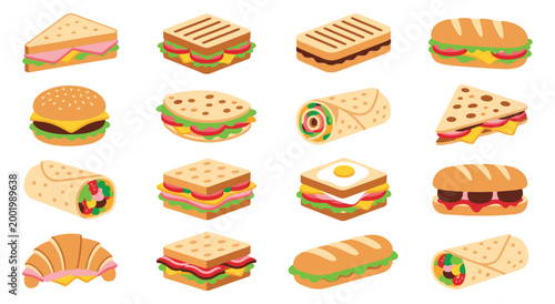 Collection of tasty sandwiches, gourmet wraps, club sandwiches, paninis, bread rolls, snacks, culinary delights, fresh ingredients, healthy lunch options, artisan bread items, delicious meals.