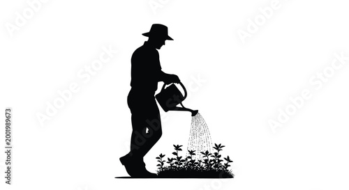 gardener watering plants silhouette high quality professional detailed