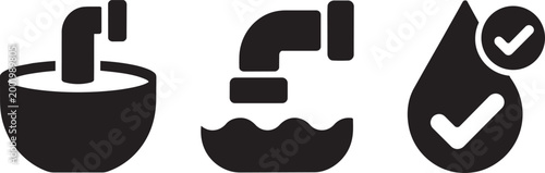 Water treatment quality icons set pure filtered drinking water and safety tested modern vector