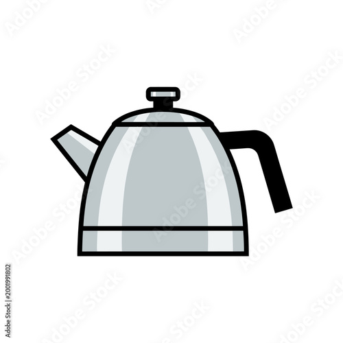 Minimalist stainless steel tea kettle icon for kitchenware and cooking design