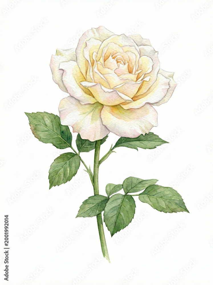 Obraz premium Cream yellow rose flower watercolor hand painted botanical illustration elegant bloom isolated on white art