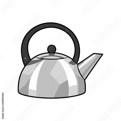 Classic metal tea kettle illustration with minimalist design and bold outlines