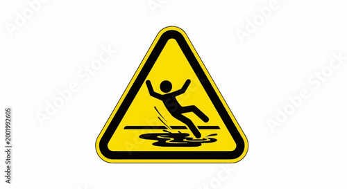 Warning sign depicting a person slipping on a wet surface