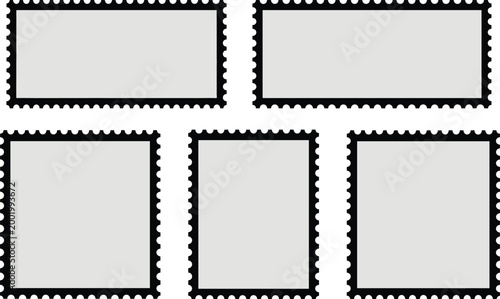 Collection of Blank Postage Stamp Templates with Perforated Edges and Different Rectangular Shapes for Mail Delivery Postal Services Philately Hobbies and Creative Graphic Design Projects.