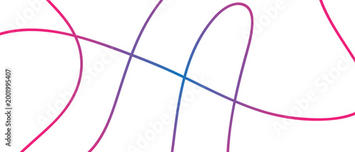 Colorful abstract lines intersecting each other in blue pink and purple hues on white background