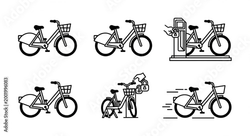 Collection of Bicycle Illustrations in Various Poses.