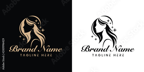 Photos Elegant woman silhouette logo with star and brand name template