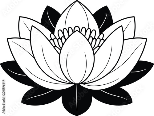 Lotus flower line art for spa and wellness logo, black and white water lily for yoga meditation and spiritual health concepts isolated flat vector illustration