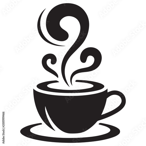 Black and white of coffee cup with steam hot beverage