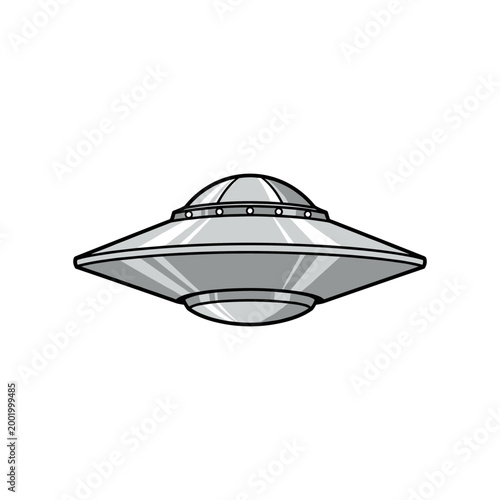 Classic metallic ufo spaceship flying saucer design icon isolated on white background