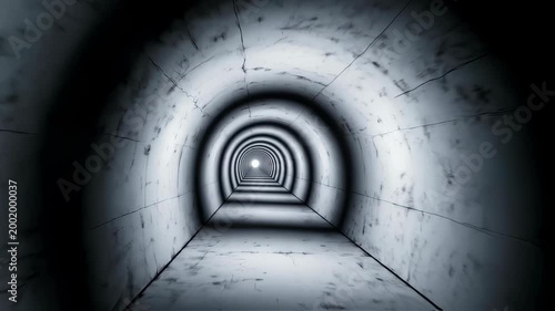 Gray Concrete Tunnel with Perspective Leading to Bright Light