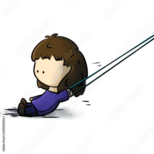 Fotografie An expressionless girl is dragged away by rope cartoon illustration