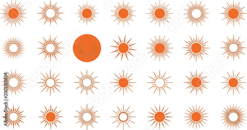 Sun vector illustration icon set. collection of abstract sunburst in flat and outline style