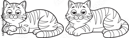 Cute cartoon tabby cats line art with domestic illustration coloring isolated background companion adorable whiskers