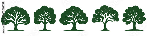 Collection of green tree silhouettes on for nature designs