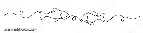 Minimalist one-line illustration of two fish swimming in a continuous fluid motion