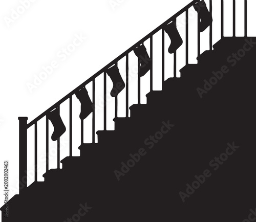 Black staircase railing, stairway handrail, banister silhouette, decorative railing isolated on Transparent Background