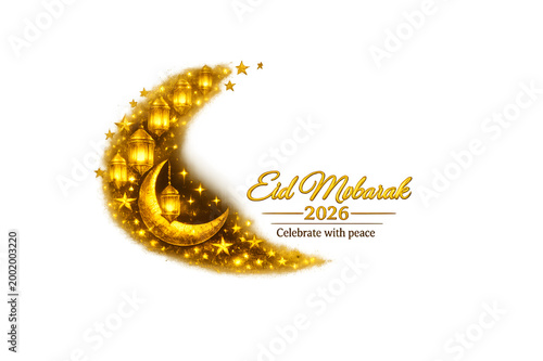 Floating Lantern Crescent Eid Mubarak 2026 Transparent PNG Luxury